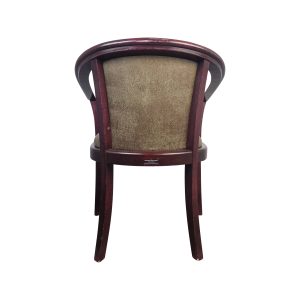 Super-Seat | The Bauhaus Curve Art Deco Armchair | Violet wood, brown fabric seat/back, polished frame, flared legs. | Hospitality Furniture