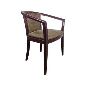 Super-Seat | The Bauhaus Curve Armchair | Art Deco wooden armchair with elegant, curved back and armrests. Dark brown fabric seating, dark wood trim. | Hospitality Furniture