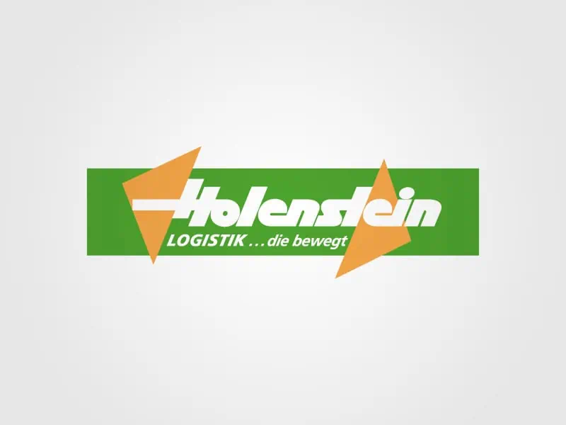 Super-Seat | Logo van Holenstein Logistik | Mit einem grünen Logo mit orangefarbenen Akzenten auf einem grünen Hintergrund mit grauem Schatten. | Horecameubilair