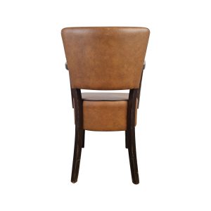 Super-Seat | Lisa Vintage Art Deco Hospitality Chairs Caramel | Brauner Lederstuhl, konisch zulaufende Rückenlehne, dunkle Holzbeine mit abgenutztem Finish. | Catering Möbel