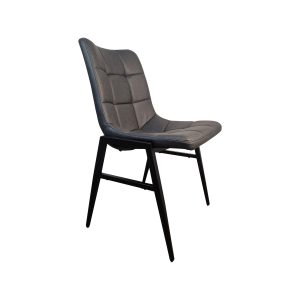 Super-Seat | Moderne zwarte metalen stapelstoel met donkergrijze stof en gestikt vierkant patroon. | Horecameubilair