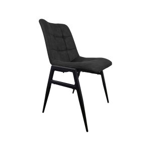 Super-Seat | Houston Hospitality Stacking Chair | Zwarte stoel met gewatteerde zitting en rugleuning, subtiel vierkant patroon, slanke metalen poten. | Horecameubilair