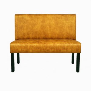 Super-Seat | De Lisa horeca eetbank bistro Oker - 120cm | Gele oker stof, zwarte metalen poten, recht tapijt, gestoffeerde zitting en tapijt. | Horecameubilair