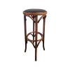 Super-Seat | Tabourets de bar Tessa Thonet en bois brun | Bruin houten barkruk met vier gebogen poten, metalen voetsteun, zwarte zitting |. | Horecameubilair