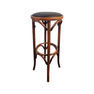 Super-Seat | Der Tessa Thonet Holzbarhocker Braun | Bruin hat keine Kraft, gebogene Potenziometer, schwarze Zitzen und metallische Stützen. | Horecameubilair