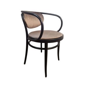 Super-Seat | Die Michael Thonet 210 Vintage Bugholz-Armstühle Mokka | Donker gebeitst houten stoel met gebogen rug, ronde beklede zitting en rugleuning. | Horecameubilair