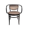Super-Seat | Die Michael Thonet 210 Vintage Bugholz-Armstühle | Zwarte houten armstoelen met runden armleuning, green stoff zitting & rugleuning. | Horecameubilair
