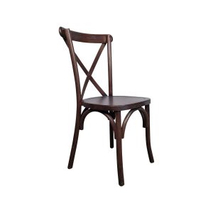 Super-Seat | Die Cross-Back Stapelstühle braunes Holz | Bruin houten stapelstoel met ronde zitting, gebogen poten, X-vormige rugleuning. | Horecameubilair