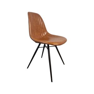 Super-Seat | Die Jimmi Bistrostühle Cognac | Brauner, schlanker Stuhl mit vertikalen Stöcken, vier Potenzen aus schwarzem Metall, luxuriöses und modernes Design. | Horecameubilair
