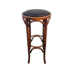 Super-Seat | Der Tessa Thonet Holzbarhocker | Brauner Holzbarhocker mit schwarzem Polstersitz, gebogene Beine, Material: Holz und Kunstleder. | Horecameubilair