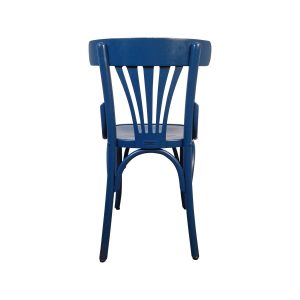 Super-Seat | Der Indigo Thonet Vintage Holzstuhl mit Fächerlehne Blau | Blau gebeizt hout, gebogener Teppich, vertikale Spijlen, runde Houten-Potenz |. | Horecameubilair