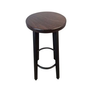 Super-Seat | The Pub industriele vintage kroeg barkrukken | Donkerbruine houten zitting, drie zwarte metalen poten, metalen voetensteun. | Horecameubilair