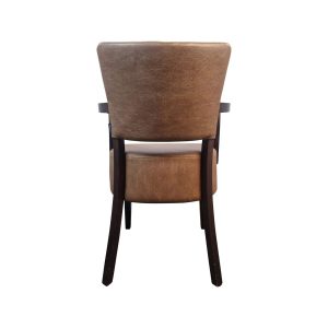 Super-Seat |Bruine retro stoel met armleuningen, houten poten, bruine stoffen bekleding, stijlvolle look. | Horecameubilair