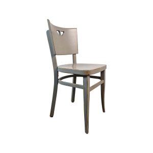 Super-Seat | Vintage houten bistrostoel, grijs verweerd, licht gebogen rugleuning, plat zitvlak. | Horecameubilair