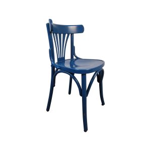Super-Seat | Der Indigo Thonet Vintage Holzstuhl mit Fächerlehne Blau | Blau, gebogenes Holz, Fächerlehne, vier Beine, glatte Sitzfläche. | Horecameubilair