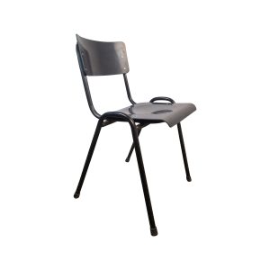 Super-Seat | Zwarte metalen stapelstoel, slijtage zichtbaar, oude schoolstijl, wit gefotografeerd. | Horecameubilair