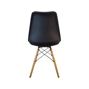 Super-Seat | The Eames Retro Design Schalensitze Schwarz | Zwarte kunststof stoel met houten poten en zwarte metalen details, retro uitstraling. | Horecameubilair