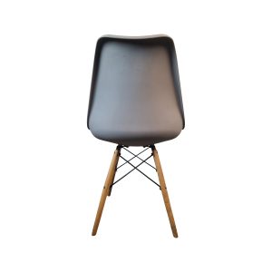 Super-Seat | The Eames Retro Design Schalensitze Grau Stuhl | Grijze kunststof zitschaal, houten poten, zwarte metalen steunen, Eames-stijl. | Horecameubilair
