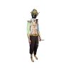 Super-Seat | Wastelander #4 Künstlerische Schaufensterpuppe | Paspop met helm & vest van krant, zwarte broek, gele riem; recycle kunst, kleurrijk & opvallend. | Horecameubilair