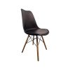 Super-Seat | Zwarte kunststof zitting, houten poten, zwarte metalen kruisverbinding, Eames-stijl. | Horecameubilair