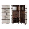 Super-Seat | The Authentic Models 'Pop up' bar in koffer wit | Witte koffervormige bar met bruin leer, metalen accenten, lades en schappen. | Horecameubilair